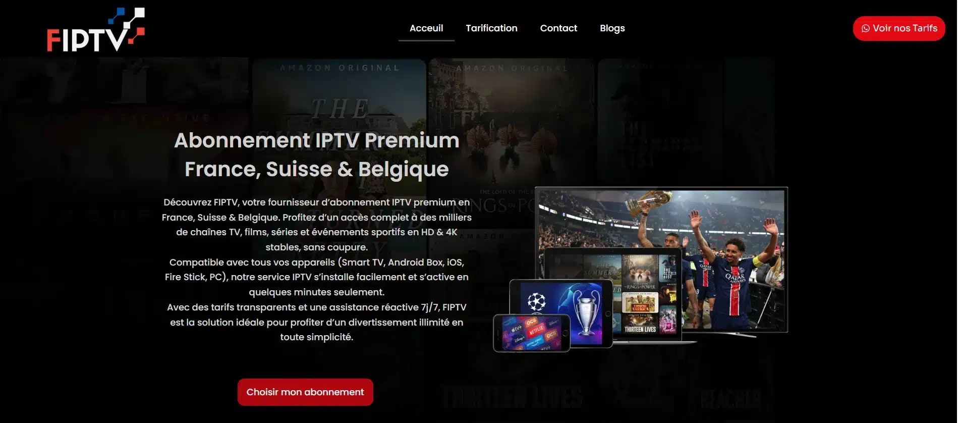 Abonnement IPTV Premium FIPTV – chaînes françaises, sport live, VOD 4K films et séries