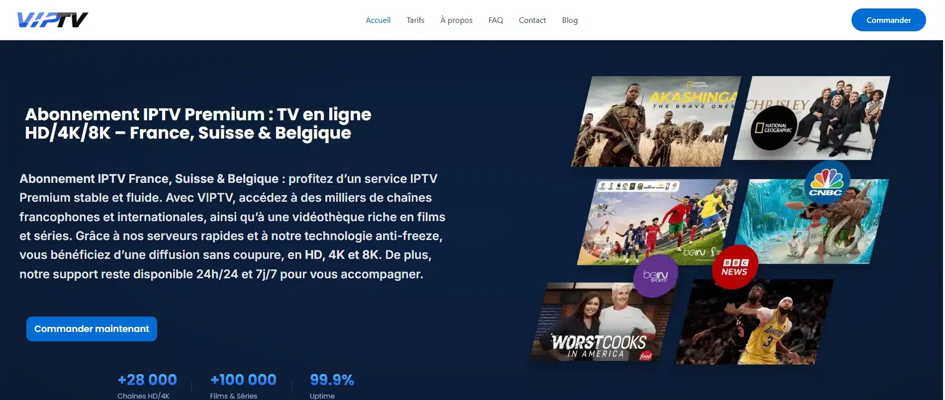 Abonnement IPTV Premium VIPTV – chaînes FR & internationales, sport en direct, VOD 4K